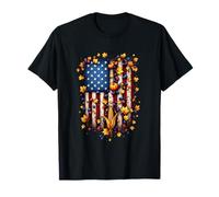 Bandiera Americana Zucche USA Mais e Foglie Autunnali Raccolto degli Stati Uniti Maglietta