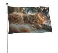 Bandiera arancione con gatto che dorme sul davanzale della finestra, 9 x 1,5 m, bandiere da giardino per esterni, decorazione per cortile, portico, prato, fattoria