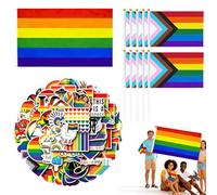 Bandiera Arcobaleno 150x90cm con 10 Bandierine Manuali e 55 Adesivi - Alta Qualità, Resistente e Colorata, Ideale per Eventi LGBTQ+, Pride, Decorazioni Casa, Giardini e Uffici