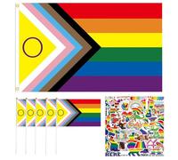 Bandiera Arcobaleno, Bandiera Arcobaleno LGBT Gay Pride 150 x 90cm, con 5 Piccola Bandiera Arcobaleno, Pride Sticker, per bandiere per sfilate e celebrazioni,Bandiera Lgbt Colori Brillanti.