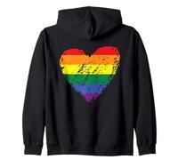 Bandiera Arcobaleno Cuore Colorato LGBTQ+Lesbiche Gay Pride Vintage Felpa con Cappuccio