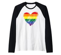 Bandiera Arcobaleno Cuore Colorato LGBTQ+Lesbiche Gay Pride Vintage Maglia con Maniche Raglan
