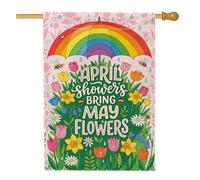 Bandiera arcobaleno per la casa, ombrello fantasioso con fiori primaverili in iuta verde primaverile su entrambi i lati, bandiere decorative per portico anteriore, per esterni, patio, prato, ingresso