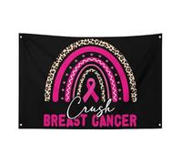 Bandiera arcobaleno rosa con nastro per la consapevolezza del cancro al seno, 3x5 piedi, striscione da giardino con 4 fori, decorazione per interni ed esterni.