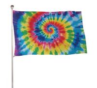 Bandiera arcobaleno Tie Dye, 89 x 150 cm, stampa su entrambi i lati, bandiera decorativa da giardino, non sbiadisce, con occhielli in ottone, sfondo fotografico da appendere, per interni ed esterni