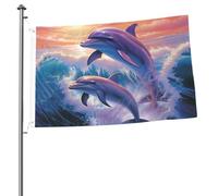 Bandiera artistica con delfini da 0,8 x 0,9 m, stampa su entrambi i lati, bandiere da giardino, bandiera da cortile per esterni, bandiere per vacanze, banner regalo con occhielli sfondo fotografico