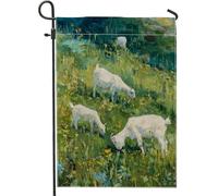 Bandiera artistica da giardino a forma di capra, decorazione per esterni con scena pastorale verde, bandiera da cortile in iuta su entrambi i lati, per primavera estate e prato, 30,5 x 45,7 cm