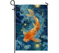 Bandiera artistica da giardino a forma di pesce carpa, bandiera decorativa con onde blu dell'oceano, bandiera su entrambi i lati per la decorazione del prato all'aperto, perfetta per casa e giardino