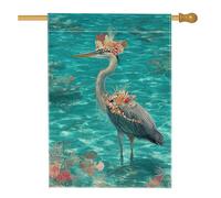 Bandiera artistica da giardino con airone, decorazione per acqua turchese, doppia faccia, decorazione per prato esterno per feste estive, 71 x 101 cm