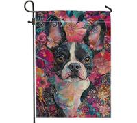 Bandiera artistica da giardino con Boston Terrier primaverile ed estate, bandiera colorata per esterni, bandiera decorativa per la casa, bandiera da cortile su entrambi i lati, decorazione per feste