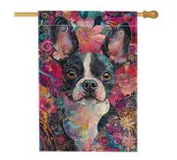 Bandiera artistica da giardino con Boston Terrier primaverile ed estate, bandiera colorata per esterni, bandiera decorativa per esterni, bandiera da cortile su entrambi i lati, decorazione per feste