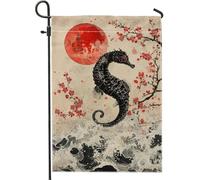 Bandiera artistica da giardino con cavallucci marini, creature del Mar Nero e Luna Rossa, Bandiera decorativa per esterni, in tela su entrambi i lati, per primavera ed estate, decorazione per patio