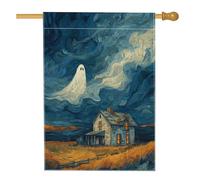 Bandiera artistica da giardino con fantasmi blu, striscione spettrale per la decorazione della casa infestata, bandiera su entrambi i lati in iuta da cortile per Halloween, decorazione per prato