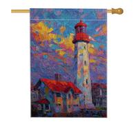 Bandiera artistica da giardino con faro, decorazione per esterni di colore rosso e viola, striscione in iuta su entrambi i lati per la decorazione del prato primaverile ed estivo, 71 x 101 cm