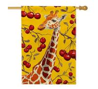 Bandiera artistica da giardino con giraffa gialla, rami di ciliegie, striscione decorativo per la casa, bandiera da giardino in iuta su entrambi i lati, per primavera ed estate, decorazione per