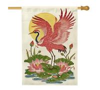 Bandiera artistica da giardino con gru di pesche, elegante bandiera decorativa per la casa, bandiera da giardino in iuta su entrambi i lati, per la decorazione del prato all'aperto, 71 x 101 cm