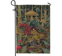 Bandiera artistica da giardino con scena forestale, bandiera multicolore per la decorazione della casa, bandiera su entrambi i lati in iuta da cortile decorazione per prato esterno 30,5 x 45,7 cm