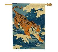 Bandiera artistica da giardino con tigre, decorazione animale blu e arancione, striscione in iuta su entrambi i lati per decorazione esterna del prato, accenti stagionali per la casa 71 x 101 cm