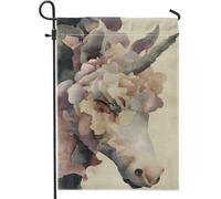 Bandiera artistica da giardino floreale con cavallo magico, bandiera decorativa per la casa con fiori di pesco, bandiera su entrambi i lati per decorazione esterna del prato 30,5 x 45,7 cm