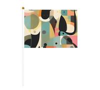 Bandiera artistica moderna della metà del secolo con gatto che sventolava a mano, 14 x 20 cm, confezione da 6, bandiera bifacciale con asta in plastica, mini striscione per eventi sportivi e