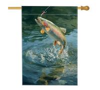 Bandiera artistica multicolore da giardino con pesci, bandiera decorativa per pesca alla trota arcobaleno, bandiera decorativa in iuta su entrambi i lati, per decorazione esterna del prato, 71 x 101