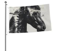 Bandiera artistica realistica con cavalli e foreste, 60 x 90 cm, doppia faccia, in poliestere, con occhielli in metallo, resistente allo sbiadimento, leggera, per cortile, balcone, prato, feste