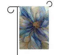 Bandiera astratta blu e oro da giardino con fiori stagionali in iuta su entrambi i lati, 30,5 x 45,7 cm