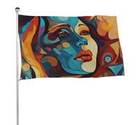 Bandiera astratta colorata con viso di donna, 119,4 x 177,8 cm, stampa su entrambi i lati, bandiera decorativa da giardino, non sbiadisce, con occhielli in ottone, sfondo fotografico da appendere per