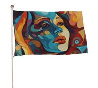 Bandiera astratta colorata con viso di donna, 61 x 88,9 cm, stampa su entrambi i lati, bandiera decorativa da giardino, non sbiadisce, con occhielli in ottone da appendere, sfondo fotografico per