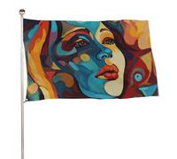 Bandiera astratta colorata con viso di donna, 89 x 150 cm, stampa su entrambi i lati, bandiera decorativa da giardino, non sbiadisce, con occhielli in ottone da appendere, sfondo fotografico per