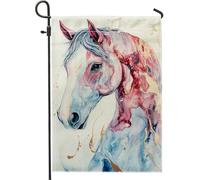 Bandiera astratta colorata da giardino con cavalli, color pesca bianca, decorazione per esterni, bandiera su entrambi i lati per casa e giardino, decorazione per prato amante degli animali, 30,5 x
