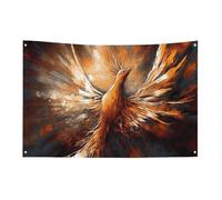 Bandiera astratta della fenice con 4 occhielli, bandiere su un lato in poliestere resistente, striscioni resistenti alle intemperie per dormitori, feste, riprese, festival, decorazione 89 x 150 cm