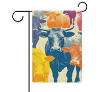 Bandiera astratta geometrica pop art da giardino con mucche stagionali vacanze in iuta double face bandiere esterne 30,5 x 45,7 cm
