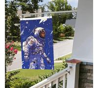 Bandiera astronauta nera su blu, 0,6 x 0,9 m, per interni ed esterni, primavera, estate, autunno, inverno, da giardino, con occhiello, verticale, su entrambi i lati, per decorazioni da cortile