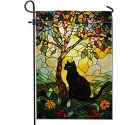 Bandiera Autumn Cat Stained Glass Style Tree and Flower con Occhielli Bandiere da Balcone Decorative Flag per Esterno Conferenza 30x45cm
