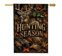 Bandiera autunnale a tema fauna selvatica con cervi, 71 x 101 cm | Anatra reale, bandiera da cortile, binocolo, cappello mimetico, foglie autunnali, bosco rustico, decorazione cabina