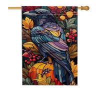 Bandiera autunnale colorata da giardino con uccello, viola blu corvo zucca decorazione per la casa, bandiera da giardino in iuta su entrambi i lati, decorazione stagionale per esterni, 71 x 101 cm