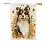 Bandiera autunnale con acquarello ruvido collie per cani da 71 x 101 cm, double face, decorativa per esterni, motivo floreale autunnale per animali domestici, decorazione per animali domestici