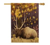 Bandiera autunnale con alce panoramica del bosco, 71 x 101 cm, double-face, decorativa per esterni, per l'autunno, estetica, per la casa, per cortile, fiori, funghi, esterni, piccola bandiera per