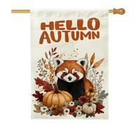 Bandiera autunnale con panda rosso ad acquerello, 71 x 101 cm, double-face, per esterni, decorazione per esterni, bandiera per la casa, in tela con motivo animale, per esterni, cortile, prato