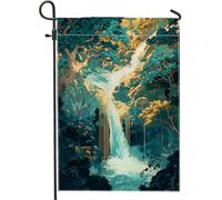 Bandiera autunnale da giardino a cascata, verde acqua, paesaggio naturale, striscione decorativo per la casa, in iuta su entrambi i lati, decorazione per prato all'aperto, bandiera autunnale