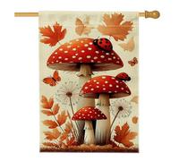 Bandiera autunnale da giardino a forma di fungo, coccinella rossa a fungo velenoso, decorazione per la casa, bandiera da giardino in iuta su entrambi i lati, decorazione per prato all'aperto, 71 x 101
