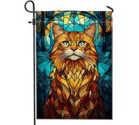 Bandiera autunnale da giardino a forma di gatto, decorazione autunnale in vetro macchiato arancione, bandiera da cortile su entrambi i lati, per esterni, decorazione per la casa stagionale, striscione