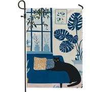 Bandiera autunnale da giardino a forma di gatto, decorazione botanica blu per interni ed esterni, bandiera da cortile in tessuto su entrambi i lati, per la decorazione della casa e del prato, 30,5 x