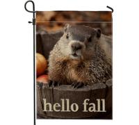 Bandiera autunnale da giardino, adorabile decorazione autunnale Woodchuck, striscione in iuta su entrambi i lati, decorazione per prato all'aperto per la stagione del raccolto, affascinante stile