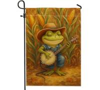 Bandiera autunnale da giardino anfibio, banjo verde che gioca ad anfibi decorazione per la casa, decorazione per esterni su entrambi i lati, decorazione per prato all'aperto, stagione del raccolto