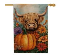 Bandiera autunnale da giardino, bandiera arancione delle Highland mucca zucca floreale per esterni, bandiera da giardino in iuta su entrambi i lati, decorazione autunnale 71 x 101 cm