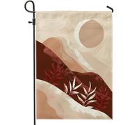 Bandiera autunnale da giardino botanico, foglie marroni e beige e montagne, decorazione per esterni, paesaggio astratto, decorazione per prato su entrambi i lati, 30,5 x 45,7 cm