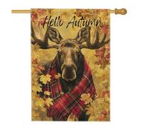 Bandiera autunnale da giardino con alci, decorazione autunnale stagionale con sciarpa scozzese rossa, striscione per la casa su entrambi i lati per la decorazione esterna del cortile 71 x 101 cm