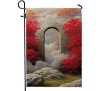 Bandiera autunnale da giardino, con arco in pietra rossa, decorazione autunnale, elegante bandiera da cortile su entrambi i lati, ideale per la festa della stagione del raccolto, 30,5 x 45,7 cm